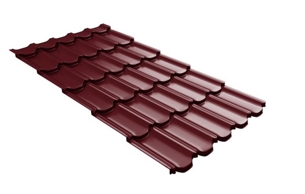 Металлочерепица квинта плюс с 3D резом 0,5 Satin RAL 3005 красное вино купить в Копейске