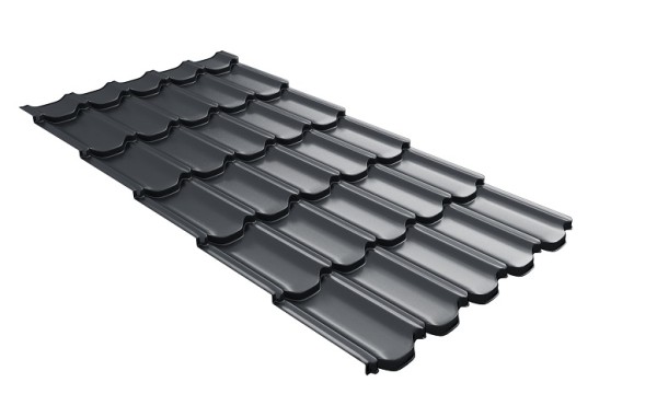 Металлочерепица квинта плюс с 3D резом 0,5 Satin Мatt RAL 7024 мокрый асфальт купить в Копейске