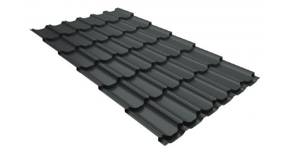 Металлочерепица квинта плюс 0,5 GreenCoat Pural RR 23 темно-серый (RAL 7024 мокрый асфальт) купить в Копейске